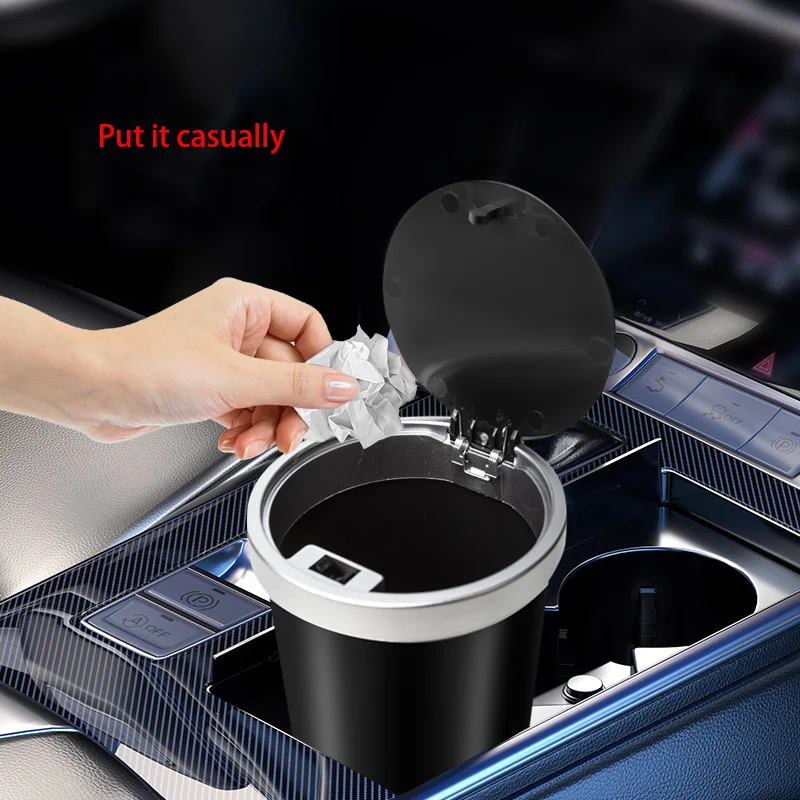 Waterproof Car Trash Can With Lid - 컵 홀더용 보관함 간편한 누름 팝업