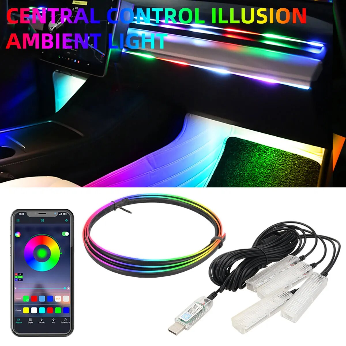 Led Ambient Interior Car Lights App Control - 심포니 자동차 LED USB 무선 원격