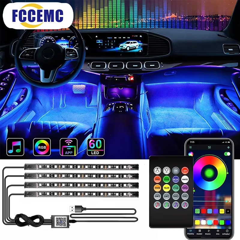 Led Ambient Interior Car Lights App Control - RGB 백라이트 원격 App 음악 제어