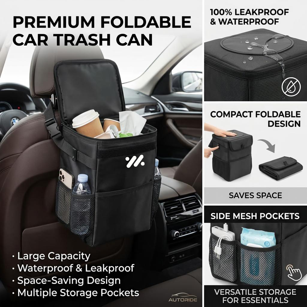 Waterproof Car Trash Can With Lid - 방수 기능이 있는 차량용 쓰레기통 보관