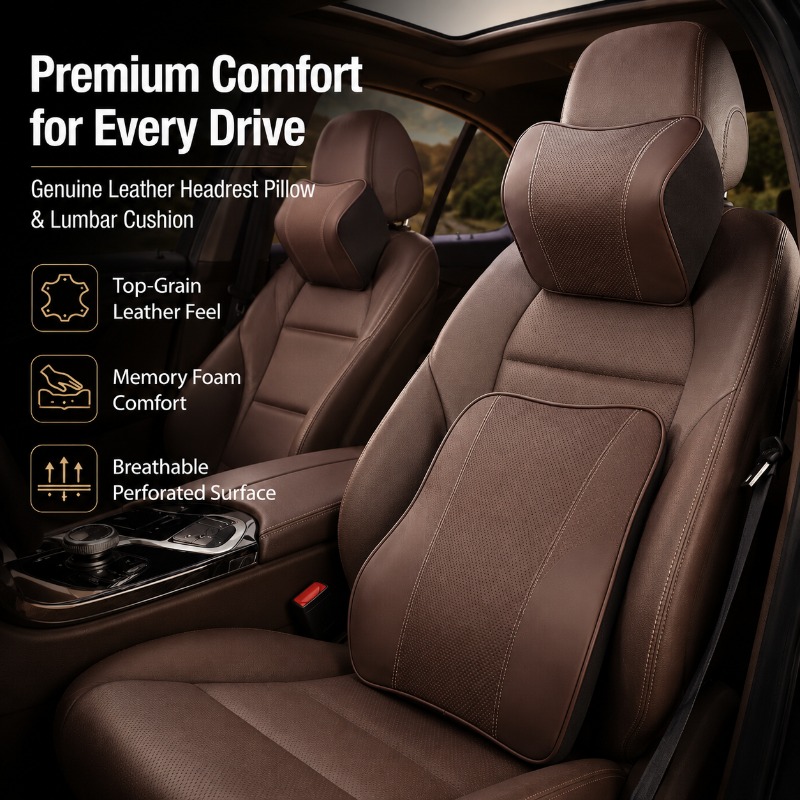 메모리폼 차량용 목베개 요추 지지 쿠션 천연 가죽 시트 - Memory Foam Car Neck Pillow Lumbar Support 리뷰 및 가격