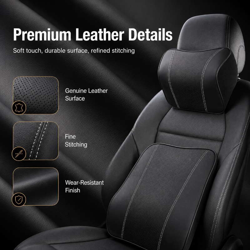 메모리폼 차량용 목베개 요추 지지 쿠션 천연 가죽 시트 - Memory Foam Car Neck Pillow Lumbar Support 리뷰 및 가격