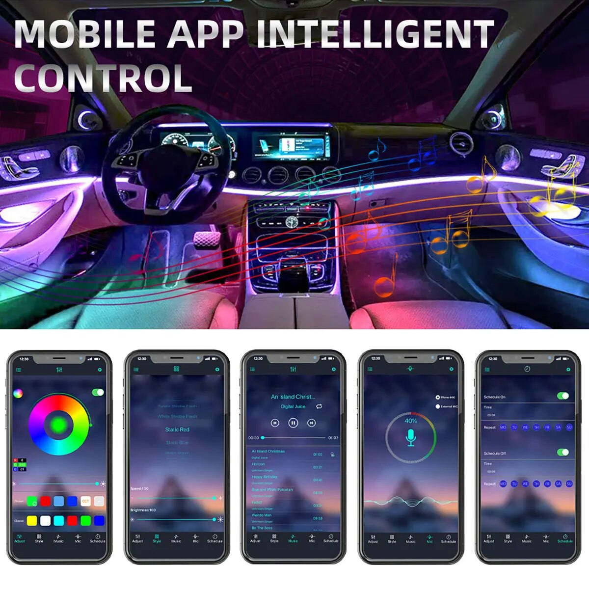 심포니 자동차 LED USB 무선 원격 자동차 인테리어 - Led Ambient Interior Car Lights App Control 리뷰 및 가격