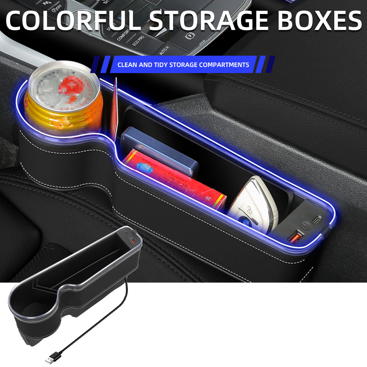 차량 시트 틈새 수납함 컵홀더 USB 충전기 RGB 색 - Seat Gap Filler Organizer With Usb Charger 리뷰 및 가격
