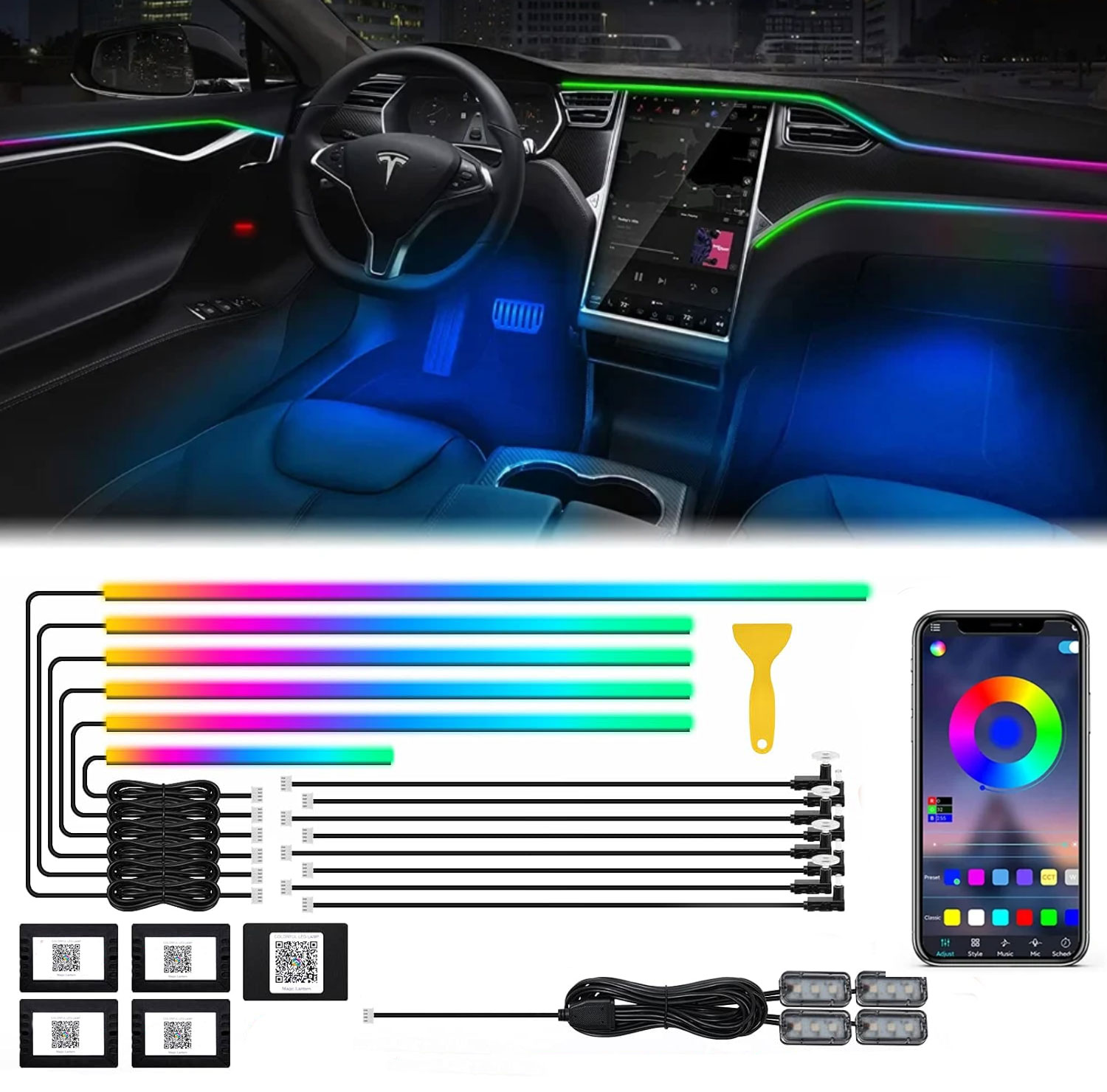 네온 자동차 인테리어 앰비언트 라이트 앱 DIY 제어  - Led Ambient Interior Car Lights App Control 리뷰 및 가격